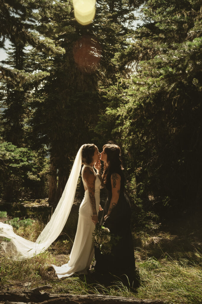 creative portrait of two brides in olympic national park